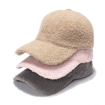 Winter Warm Sherpa Baseball Hat Cute Plush Pure Color Fleece Curved Brim Cap Baseball Plush hat